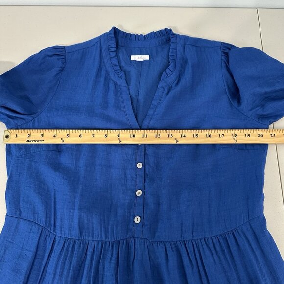 J Jill Ruffled Neck Tiered Maxi Dress M Tall Puff Sleeve Boho Blue - Picture 5 of 9